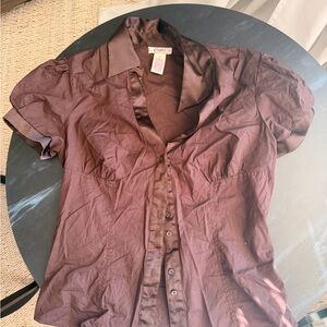 Candie's Brown Short-Sleeve Button Front Blouse